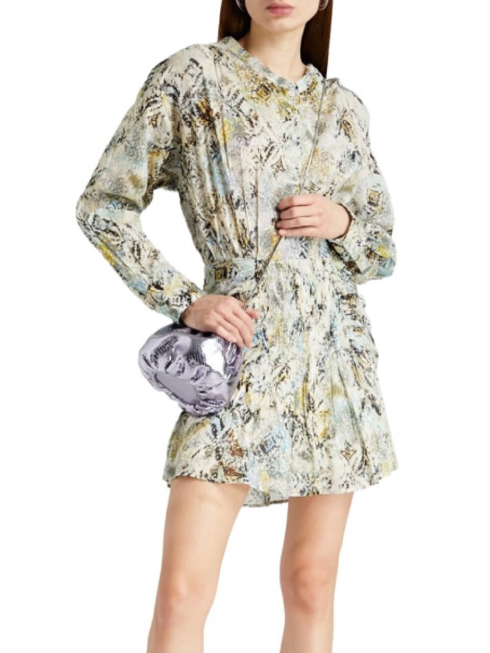 NWT IRO 100% Cotton Deniz Mini Dress - Sz 6, M - Flowy Long Sleeve Print